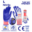 GUANTES DE NITRILO Y POLIESTER, RESISTENTE A ACEITE Y DESGASTE, TALLA L. EMTOP.