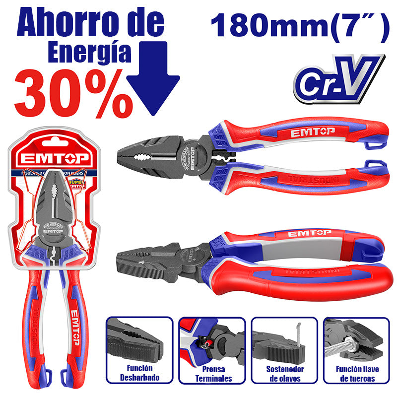 Alicate de electricista de alta palanca de 7 plgs, eplrc0721, Emtop