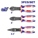 JUEGO DE 3 ALICATES, MATERIAL CR-V, REVESTIMIENTO DE TEFLON, MANGO TPR DE 3 COLORES AGARRE FUERTE, COMODO. EMTOP, EPLS2351