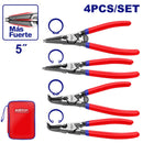 JUEGO DE 4 ALICATES SACA SEGUROS DE 5 PULGADAS, CON ESTUCHE. MARCA EMTOP