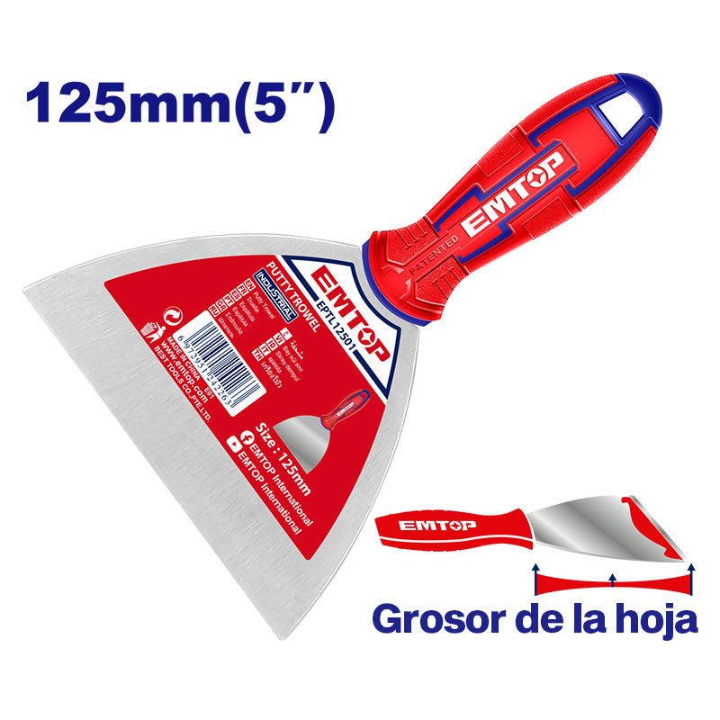 ESPATULA DE ACERO INOX DE 125 MM, EMTOP, EPTL12501