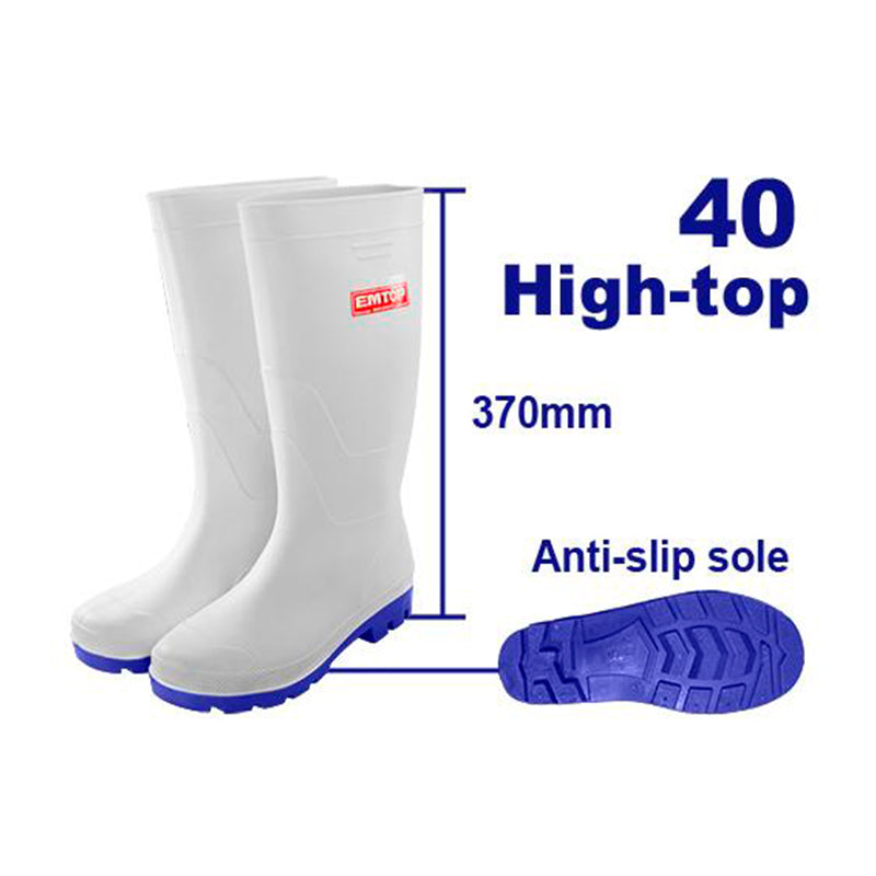 BOTAS PARA LA LLUVIA PVC Y NITRILO TALLA 40 ALTURA 37CMS COLOR BLANCO. MARCA EMTOP, ERBTW040