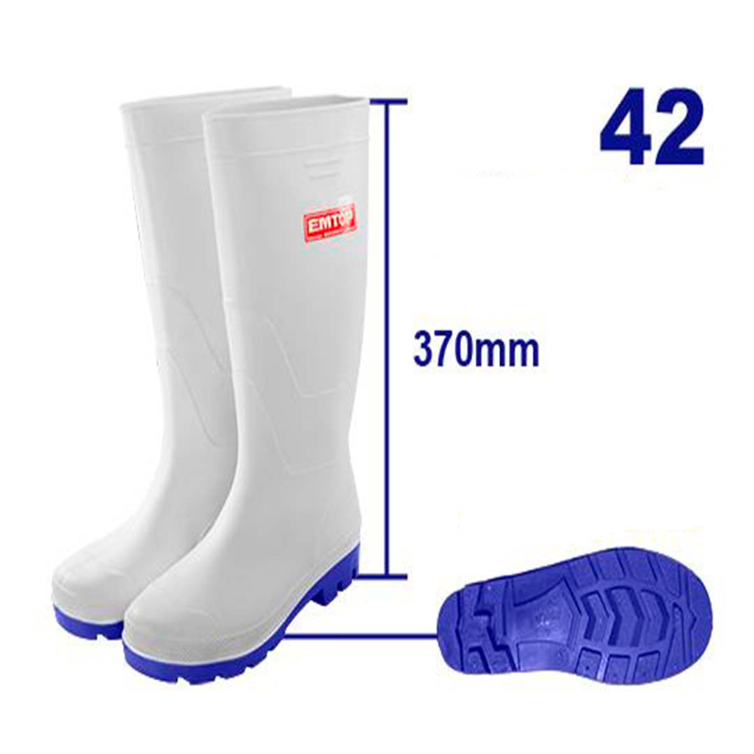 BOTAS PARA LA LLUVIA PVC Y NITRILO, TALLA 42, ALTURA 37 CENTIEMTROS, COLOR BLANCO. MARCA EMTOP, ERBTW042