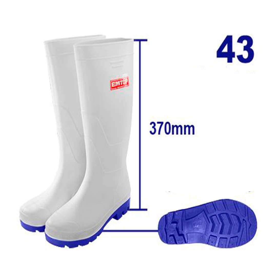 BOTAS PARA LA LLUVIA PVC Y NITRILO, TALLA 43, ALTURA 37 CENTIMETROS, COLOR BLANCO. MARCA EMTOP, ERBTW043