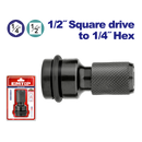 Adaptador de llave de impacto de 1/2 a hexagonal 1/4, Emtop, ESBH0501