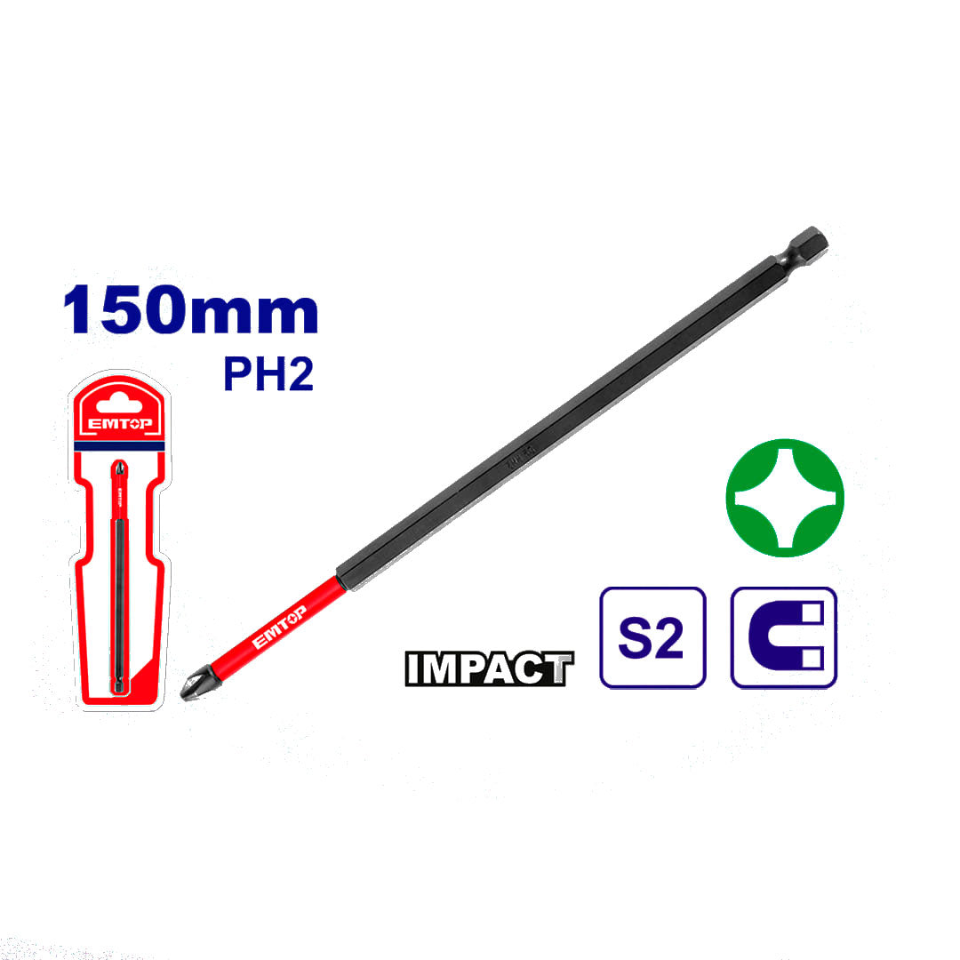 PUNTA DE IMPACTO PHILLIPS NO. 2 X 6 PULGADAS DE LARGO. MARCA EMTOP, ESBTM5PH2150
