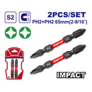 SET DE 2 PUNTAS DE IMPACTO DOBLES NO. 2 DE 2-9/16 PULGADAS DE LARGO. MARCA EMTOP, ESBTM7PH265