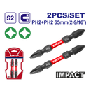 SET DE 2 PUNTAS DE IMPACTO DOBLES NO. 2 DE 2-9/16 PULGADAS DE LARGO. MARCA EMTOP