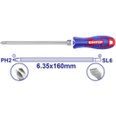 JUEGO DE DESARMADOR 2 EN 1 PUNTA INTERCAMBIABLE DE 160 MM DE LARGO UN LADO PH2 Y EL OTRO PLANA NO.6. MARCA EMTOP