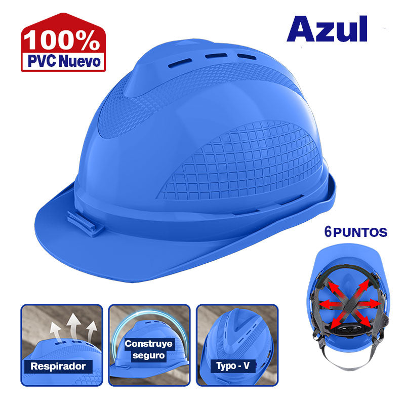 CASCO DE SEGURIDAD COLOR AZUL RANURAS DE VENTILACION REFUERZO SUPERIOR EN V. EMTOP, ESHT0803