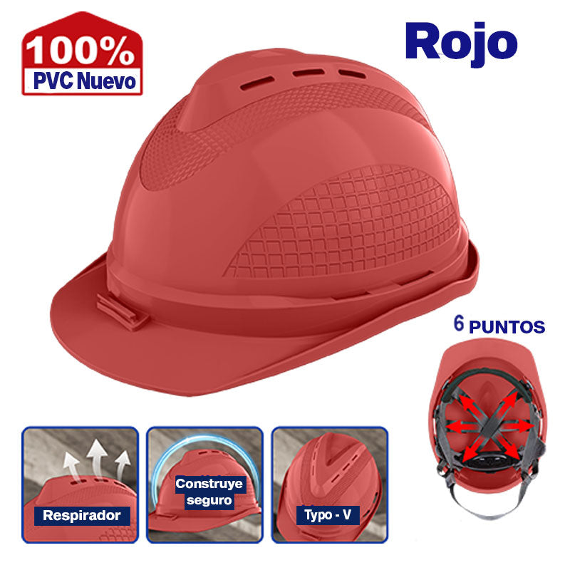 CASCO DE SEGURIDAD COLOR ROJO RANURAS DE VENTILACION REFUERZO SUPERIOR EN V. EMTOP, ESHT0804