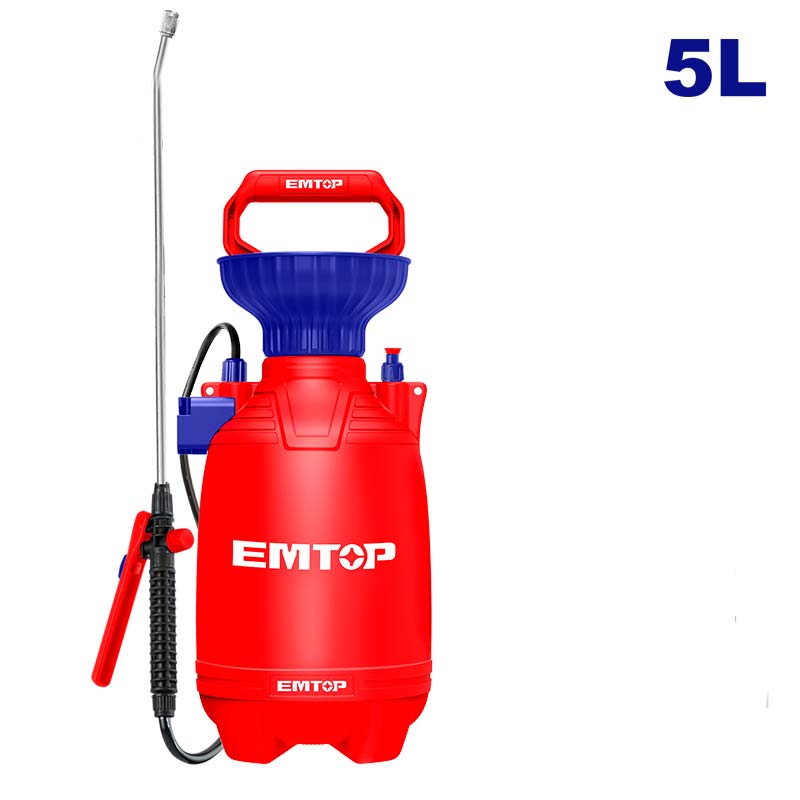 PULVERIZADORA/ROCIADORA DE 5 LITROS, MANGUERA FLEXIBLE 1.2 METROS, LANZA INOXIDABLE. MARCA EMTOP, ESPP30502