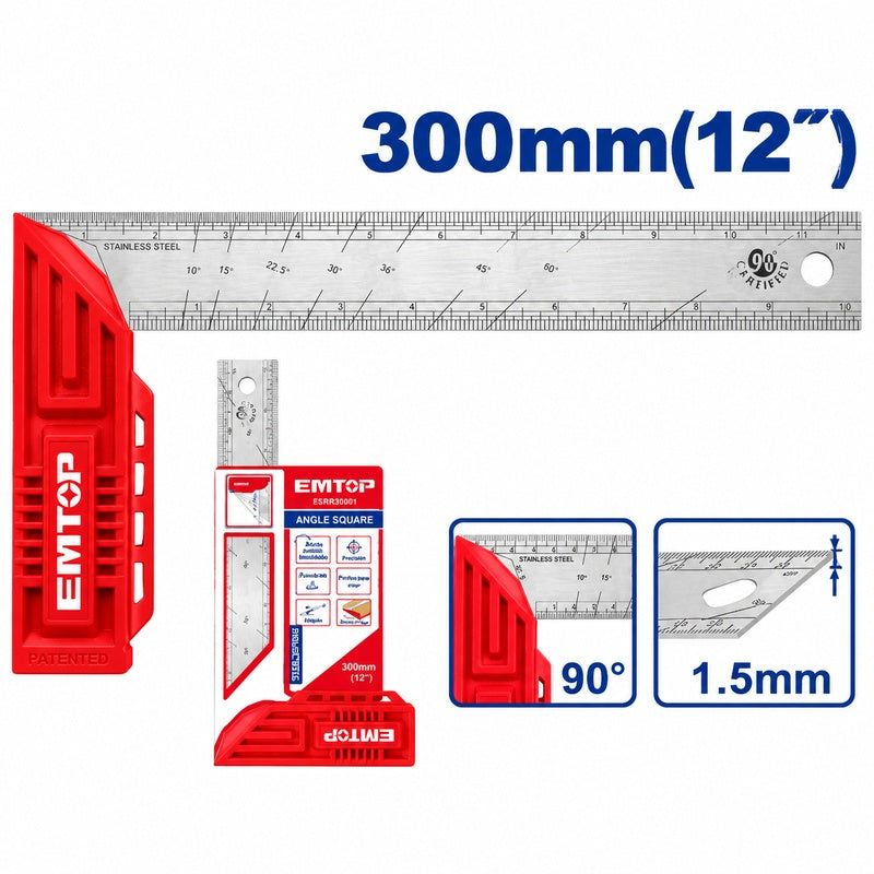 ESCUADRA MANGO DE PLASTICO, 12 PULGADAS, MARCA EMTOP, ESRR30001