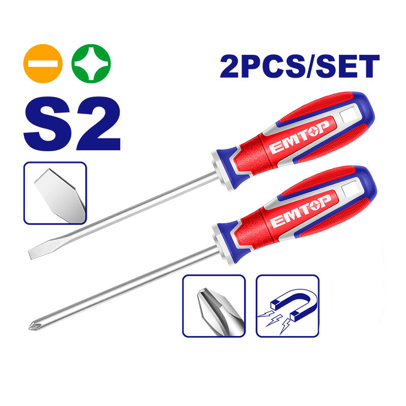 DESARMADORES PHILLIPS PH2 Y PLANO 6.5 MM DE PUNTA MAGNETICA, EMTOP, ESST0221