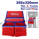 CARTUCHERA / BOLSA PORTAHERRAMIENTAS DE POLIESTER CON 9 BOLSILLOS Y SOPORTE PARA MARTILLO. EMTOP