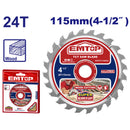 DISCO DE CARBURO DE TUNGSTENO 4-1/2 PLG, 24 DIENTES, PARA CORTE DE MADERA, EJE 22.2MM, INCLUYE REDUCTOR 16MM, EMTOP.