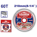 DISCO DE CARBURO DE TUNGSTENO 8-1/4 PLG. 60 DIENTES EJE 1-3/16 PLG. REDUCIDORES DE  5/8 Y 1 PLG. CORTE DE ALUMINIO. EMTO