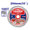 DISCO DE SIERRA 10 PULG EJE 30 MM ADAPTADOR DE 1 Y DE 5/8 PULG 100 DIENTES DE CARBURO P/ALUMINIO. EMTOP, ETCT22541001