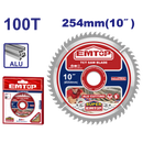 DISCO DE SIERRA 10 PULG EJE 30 MM ADAPTADOR DE 1 Y DE 5/8 PULG 100 DIENTES DE CARBURO P/ALUMINIO. EMTOP
