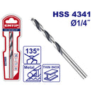 BROCA PARA METAL Y MADERA 1/4 PLG, ACERO RAPIDO HSS, PUNTA 135 GRADOS, EMTOP.