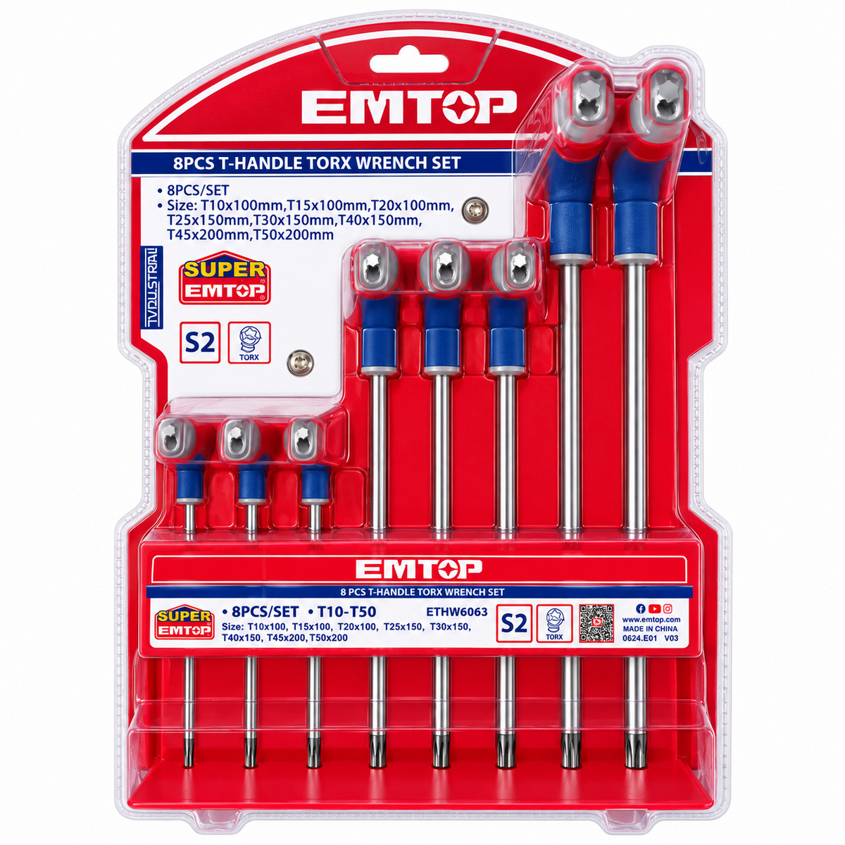 Juego de 8 llaves Torx con mango, Emtop, ethw6063, ETHW6063