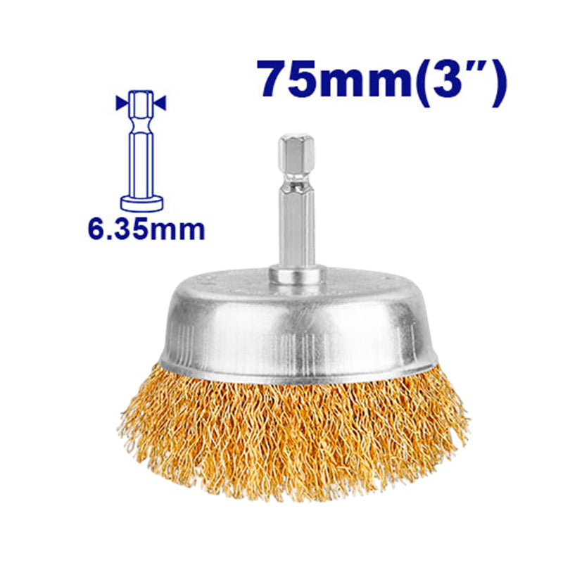 CEPILLO TIPO COPA DE ALAMBRE 3 PULGADAS. VASTAGO 1/4. MAXIMA REVOLUCION 4500 RPM. EMTOP, EWCB30751