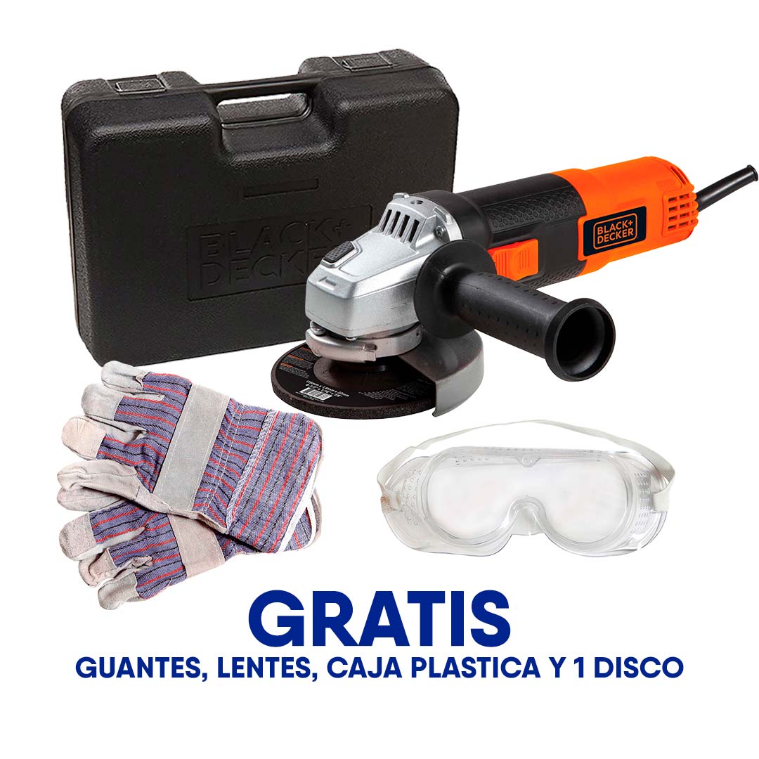 PULIDORA DE 4 1/2PULG DE 820 WATTS CON GUANTES, LENTES Y CAJA PLASTICA, 11000 RPM, BLACK AND DECKER, G720K-B3