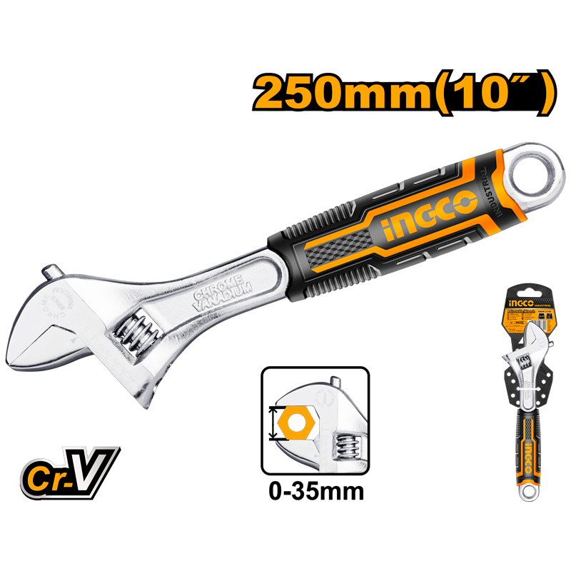 Llave ajustable de 10" con mango ergonómico en marca INGCO, HADW131108