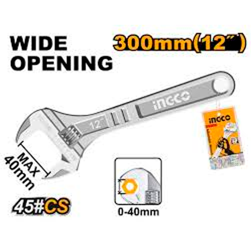 Llave ajustable de 12" en marca INGCO, HADW131122