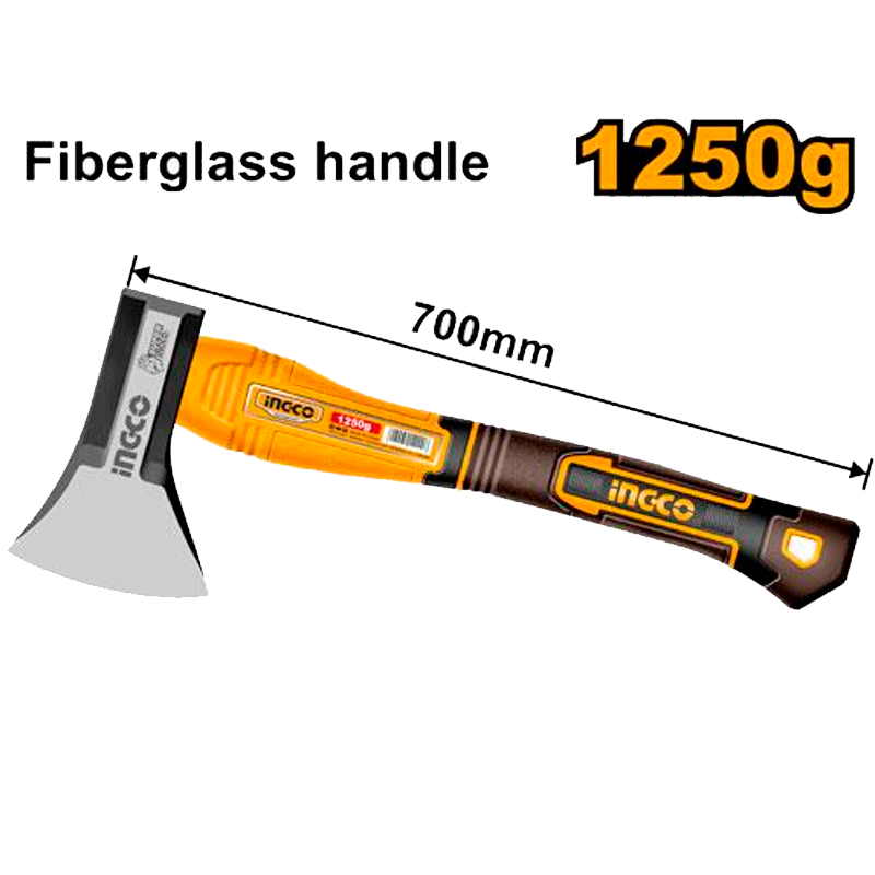 Hacha de 1,250 gramos con mango ergonómico/ fibra de vidrio en marca INGCO, HAX0811250