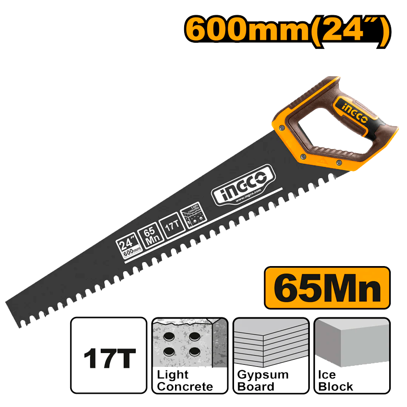 Serrucho de 24" para cortes en hormigon o ladrillo, dientes de tungsteno, en marca INGCO, HCBS016001