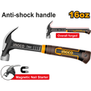 Martillo con imán en la cabeza para sujertar clavos de 16onz anti vibratorio con mango de hule, marca INGCO, HCH81016L