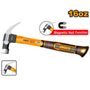 Martillo con imán en la cabeza para sujertar clavo de 16onz reforzado en marca INGCO, HCH81016
