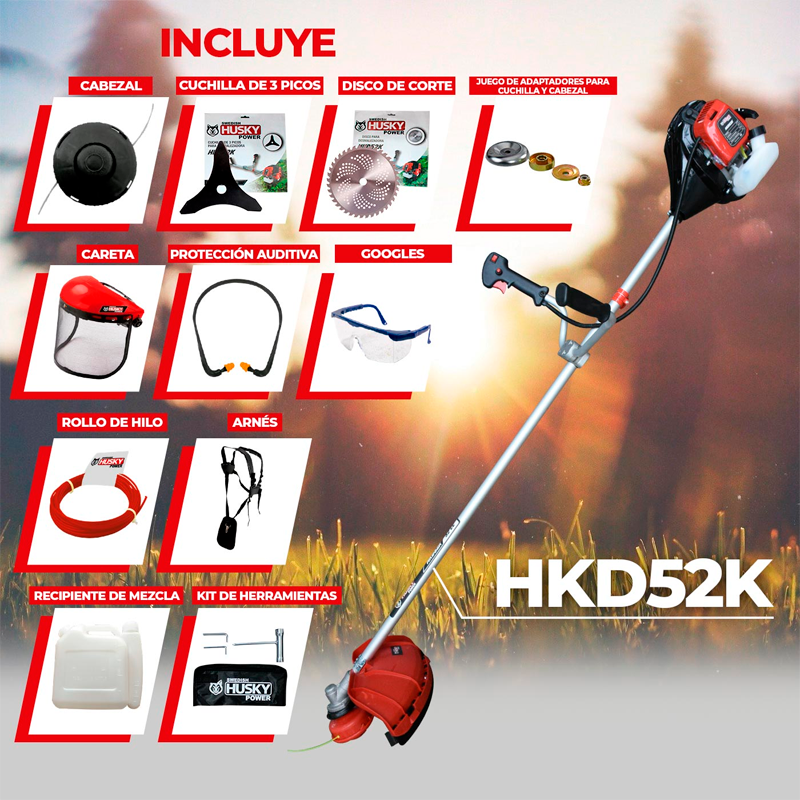 Chapeadora desbrozadora a gasolina de 2 tiempos, 2.5 Hp en marca SWEDISH HUSKY, HKD52K