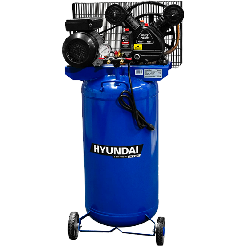 Compresor de 120 litros, 3HP, en marca HYUNDAI, HYAC120V
