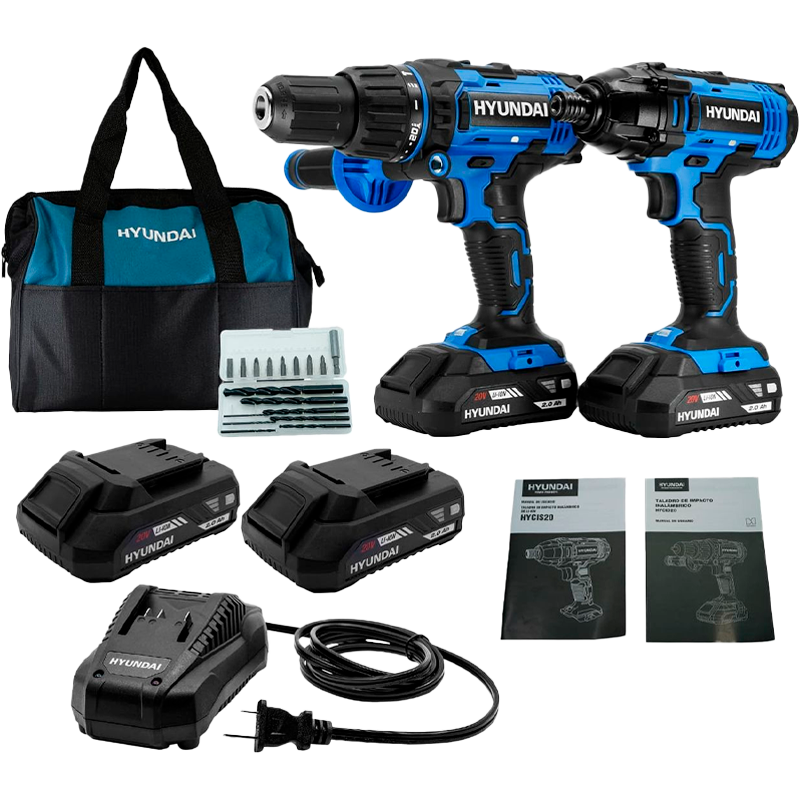 Kit de barreno y atornillador de impacto inalámbrico en marca HYUNDAI, HYKTAI20