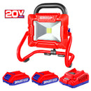 LAMPARA DE TRABAJO INALAMBRICA, 20 VOLTIOS, LUMENES 900 Y 1800, CON 2 BATERIAS Y CARGADOR. EMTOP