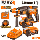 ROTOMARTILLO SDS PLUS INALAMBRICO BRUSHLESS 25V, 2.5 J, CAP. MAX. 1 PLG, CON 2 BATERIAS Y CARGADOR. RICOTA.