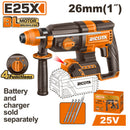 ROTOMARTILLO SDS PLUS INALAMBRICO BRUSHLESS 25V, 2.5 J, CAP. MAX. 1 PLG, SIN BATERIA NI CARGADOR, BARE TOOL, RICOTA.