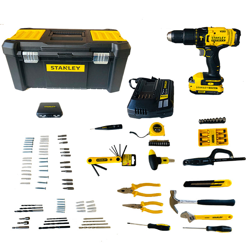 COMBO BARRENO PERCUTOR,INALAMBRICO DE 20 VOLTIOS, CON 119 ACCESORIOS Y MALETA PLASTICA, STANLEY, SCD711C1H-B3