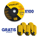 100 DISCOS ABRASIVOS, PLANO, 9 X 7/8 PULG, ESPESOR 1/10 PULG 2.5 MM, ACERO INOXIDABLE, GRATIS 25 DISCOS MAS. STANLEY