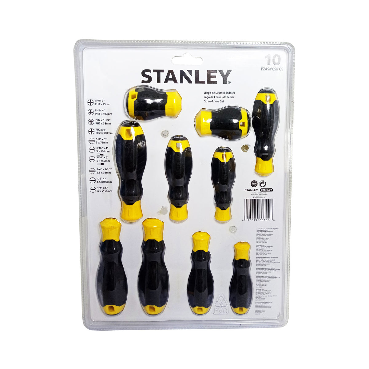 Juego de 10 desarmadores, Cushion Grip, Stanley, stmt60100-la, STMT60100-LA
