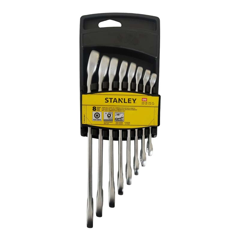 JUEGO DE 8 LLAVES COLA CORONA EN PULGADAS ANTISLIP, STANLEY, STMT73748-LA