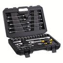 JUEGO DE 41 PIEZAS, RAIZ DE 1/4 y 1/2 PULGADA, COPAS 6 PUNTOS Y LLAVES, MILIMETRICAS CON MALETA PLASTICA. STANLEY