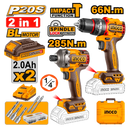 Barreno percutor y atornillador de impacto inalámbricos, Ingco, UCKLI20277