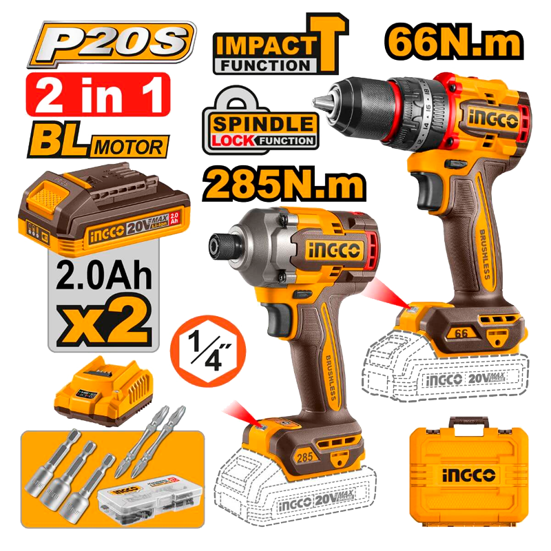 Barreno percutor y atornillador de impacto inalámbricos, Ingco, UCKLI20277