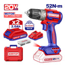 BARRENO ROTACIONAL INALAMBRICO DE 3/8, 20V, BRUSHLESS, 52NM, 2 VELOCIDADES. EMTOP