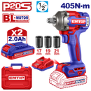 Llave de impacto inalámbrica de 1/2 plgs de 20 voltios, 405 NM, Emtop, ULCIWL2045
