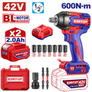 Llave de impacto inalámbrica de 1/2 plgs de 42 voltios, 600 NM, Emtop, ULCIWL42602