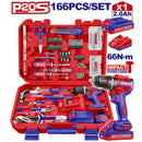 TALADRO INALAMBRICO 1/2, 20V CON JUEGO DE HERRAMIENTAS 166 PIEZAS, INCLUYE BATERIA, CARGADOR, ACCESORIOS Y MALETA. EMTOP